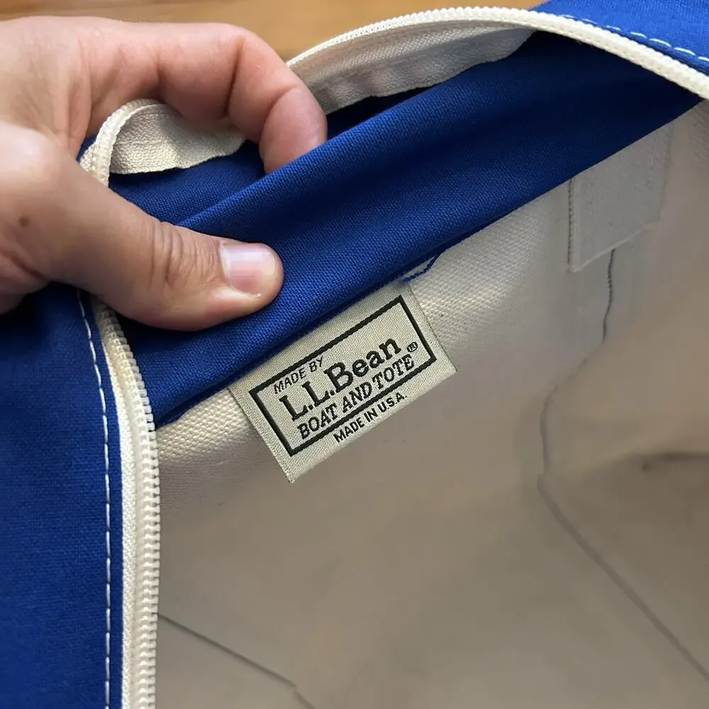 Vintage Ll Bean Boat And Tote Canvas Huge Large Blue Zip Bag Made In USA
